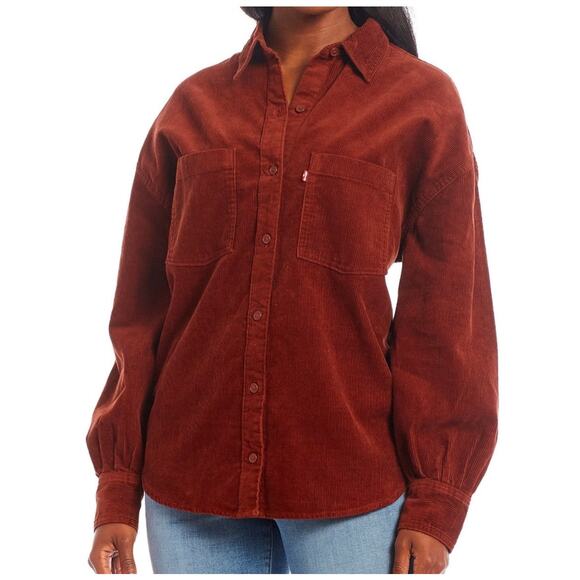 Levis Elliot Utility Long Sleeves Shirt Sz L Red Corduroy Oversized Button Up - Picture 1 of 10